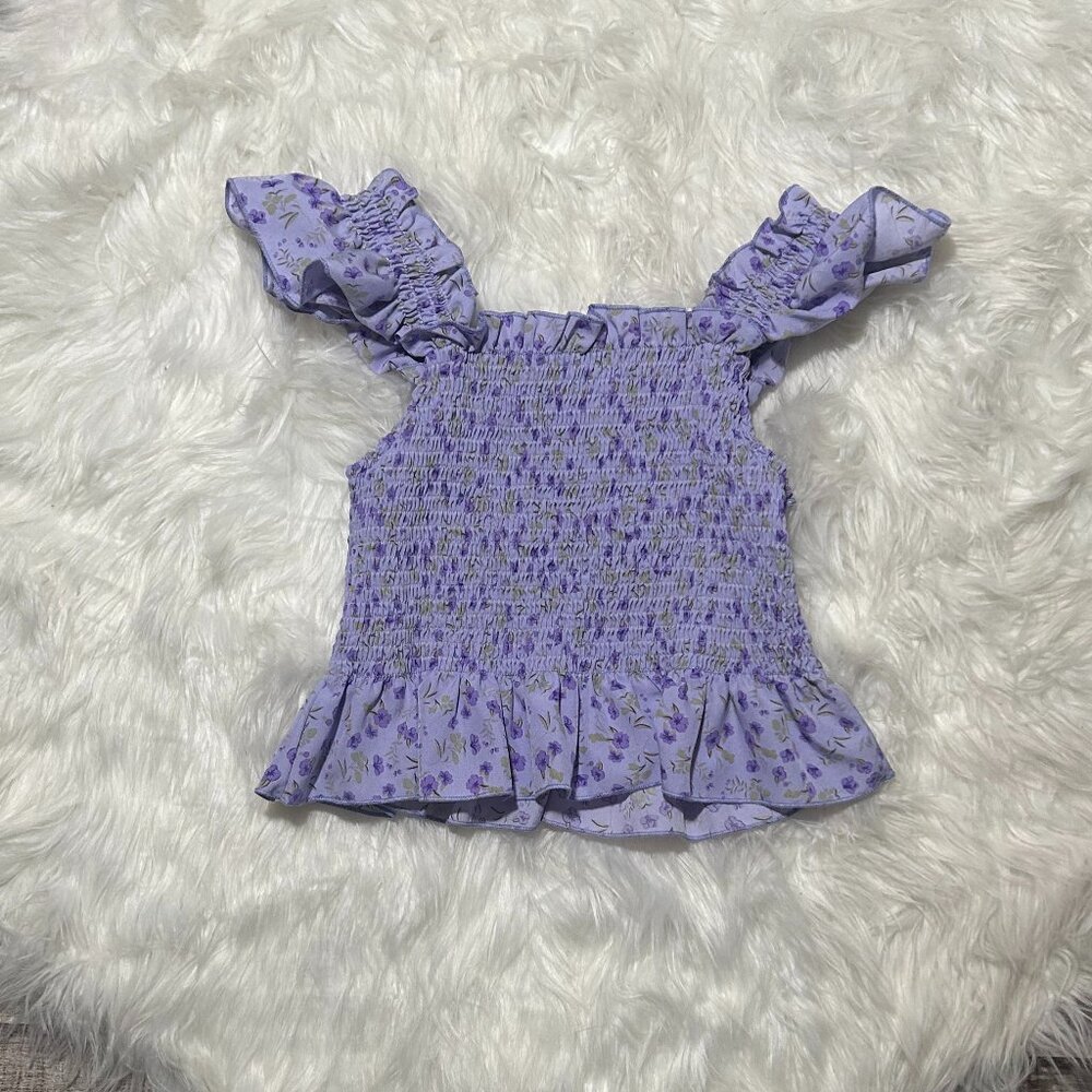 SHEIN Womans Light Purple Floral Ruffles Tank Top SIZE M - Picture 2 of 3